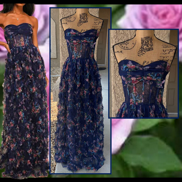 Lulu's Navy Floral Maxi Dress - Picture 1 of 12